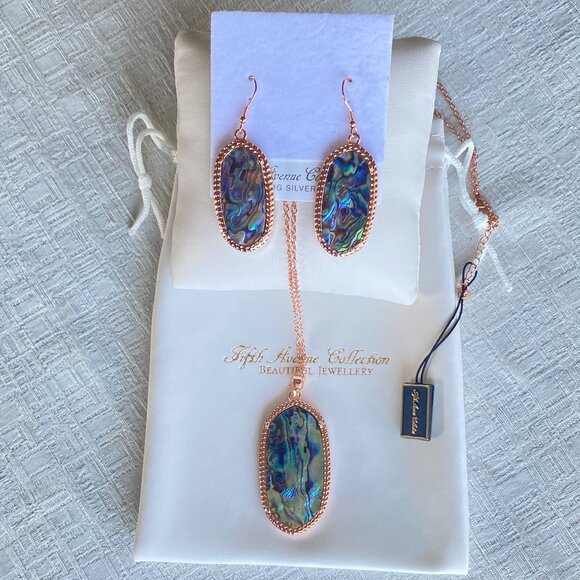 FAC Iridescent Abalone Rose Gold Necklace & Earrings - Picture 3 of 9